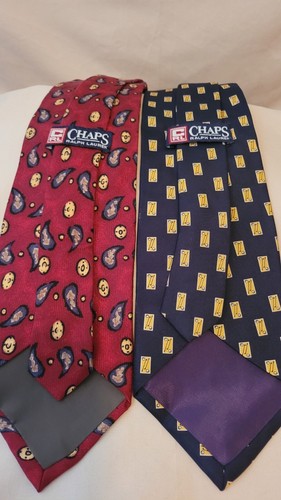 Lot of 2 Vintage Chaps Ralph Lauren 1 BLUE & 1 RED 100% Silk Neck TIES 56” LONG - Picture 2 of 2