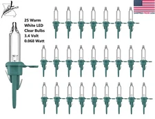 25 LED Clear Mini Christmas Tree Lights Green Base Replacement Bulbs 3.4 V .068