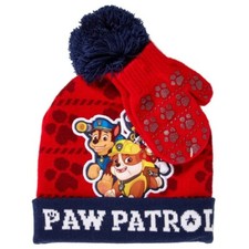 Paw Patrol Marshall Chase Dog Boy Red Pom Pom Winter Beanie Hat Cap Mitten Set