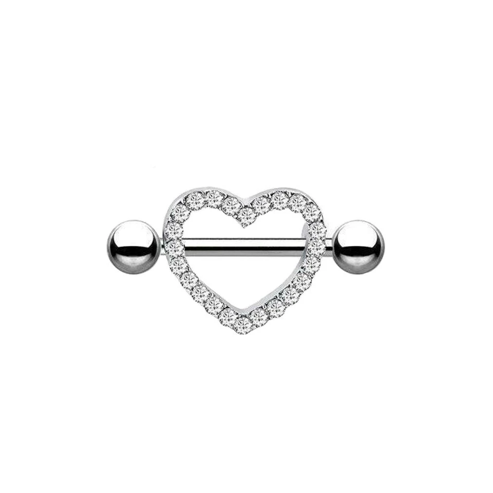 Anillo piercing pezón en forma de corazón con barra protectora para mujer, joyería, conjunto Foto 2 de 4