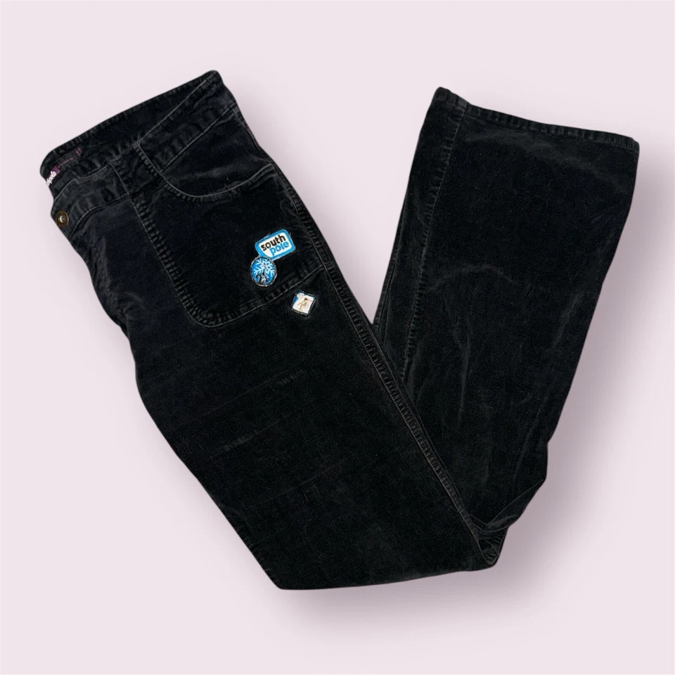 Pantalones de hip hop negros de gamuza de terciopelo bordados SOUTHPOLE Y2K de colección para mujer talla 13 Foto 2 de 4
