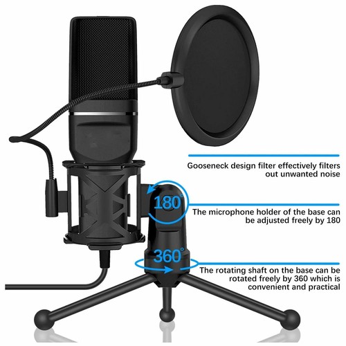 USB Microphone Computer Condenser Recording Microphones For Laptop,Desktop,PC - Picture 3 of 7
