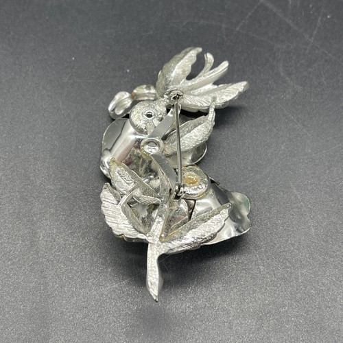 Vtg Coro Double Rose Flower Brooch Pin ~ Silver tone - Picture 6 of 8