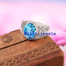 Natural Blue topaz Gemstone with 925 Sterling Silver Ring For Men's 1877