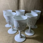 Vintage Westmoreland White Milk Glass Della Robbia Footed Goblet’s. Set Of 6