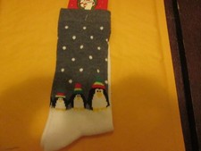 Holiday Penguin Socks Gray with Multi-Color Penguins with Dots New Size 9-11