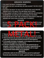 5 METAL CARDS Miranda Warning (Rights) In English and Spanish- Military / Police