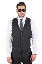Men's Black Dress Suit Vest 5 Button V Neck Adjustable Back Strap Formal AZAR