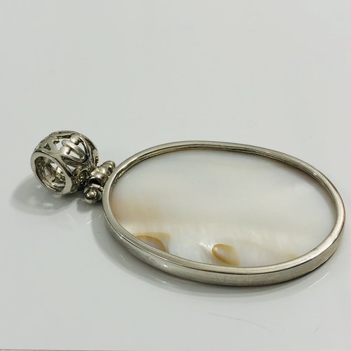 Abalone Mother of Pearl Pendant Checkerboard Oval MOP Large 2" Costume - Picture 5 of 9
