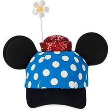 Disney Parks Exclusive Blue Polka Dot Minnie Mouse Hat w/Ears  Flower New Ship