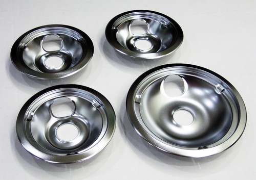 Range Burner Drip Pan Bowl Bib Set for GE 3 of WB31K5024 1 of WB31K5025 Chrome - Picture 2 of 2