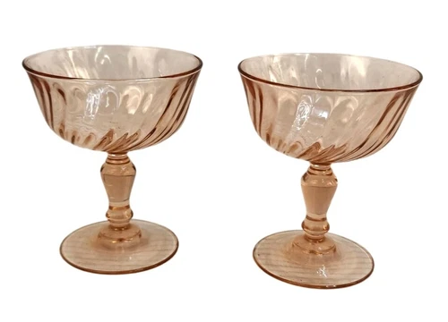 Arcoroc France Luminarc Rosaline Pink Depression Glass Sherbet Dessert Cups Set