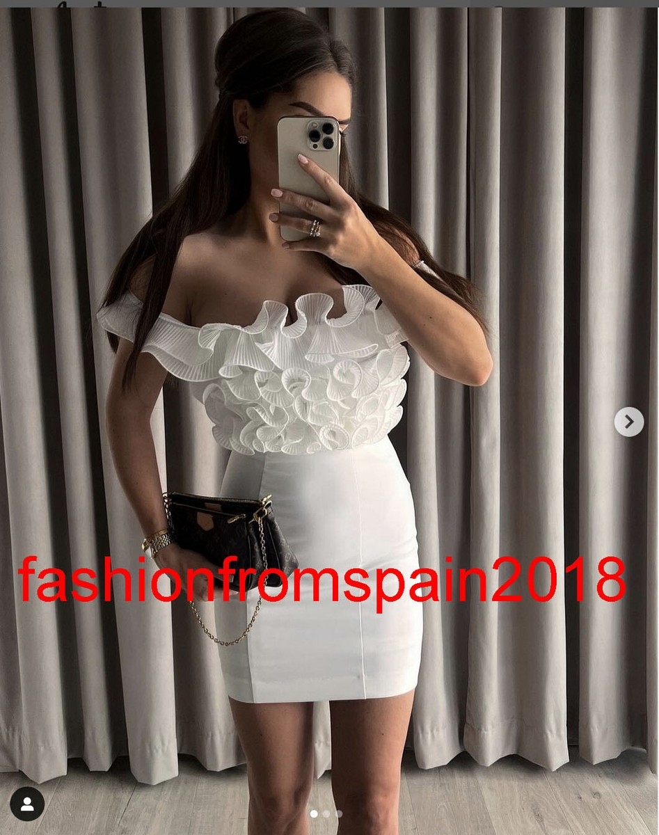 ZARA NEW WOMAN PLEATED RUFFLES MINI DRESS WHITE XS-XL 1971
