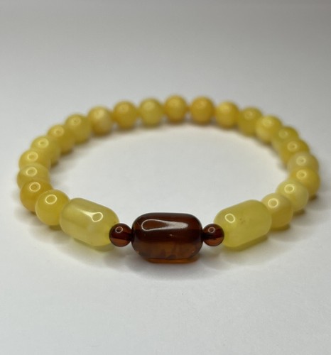Multicolor AMBER Stone Bracelet. YELLOW ROUND CYLINDER Amber Beads Bracelet. - Picture 4 of 12