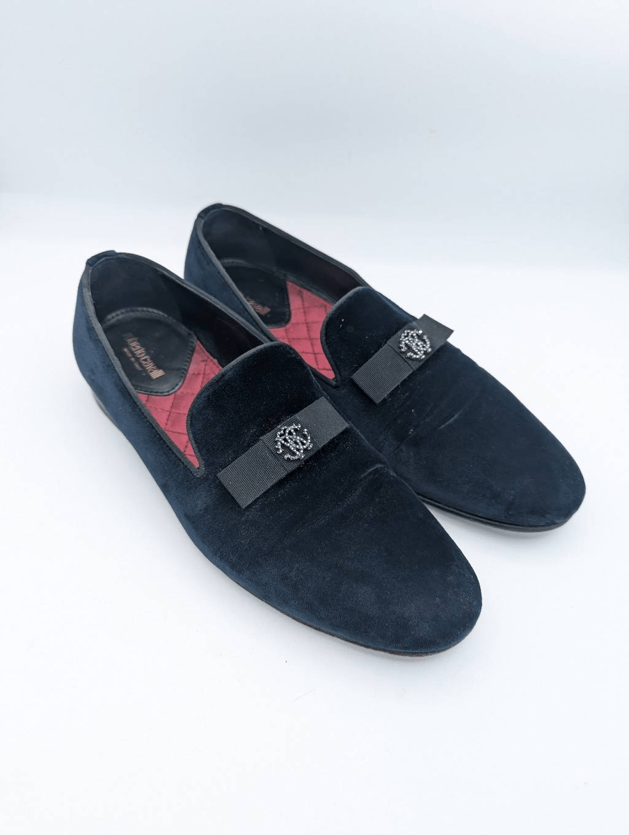 Roberto Cavalli men\'s navy velvet loafers size 40.5 Navy Velvet Monogram Loafers – Maison-B-More Global Store main image 4