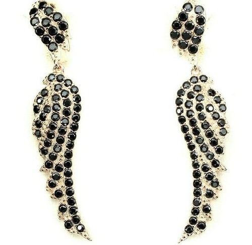 Raritie Black Spinel Pavé 14K Rose Gold Sterling Silver Earrings Feathered Wing - Picture 3 of 5