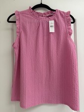 LOFT Womens Pink Textured Knit Ruffle Round N...
