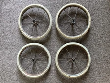 4 Vintage Baby Buggy/Stroller/Cart 10" Wire Spokes White Rubber Wheels