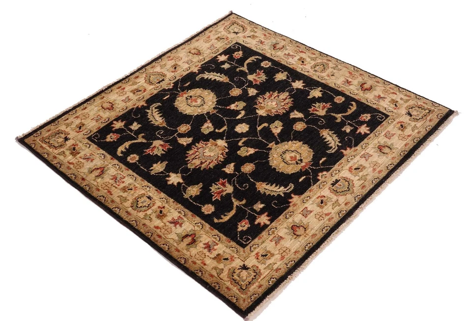 Chobi Ziegler Alfombra 100x100 Hecha A Mano Cuadrada Beige Floral Oriental - Imagen 2 de 4