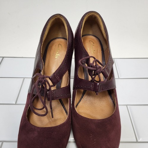 Clarks Artisan Lace Up Women Burgundy Maroon Suede Heel US Size 8.5 M - Picture 9 of 10