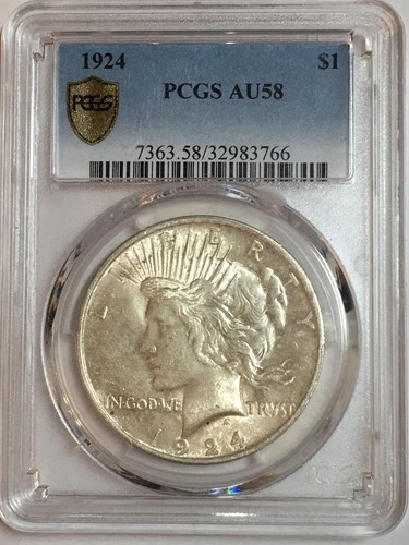 1924 PEACE SILVER DOLLAR PCGS AU-58