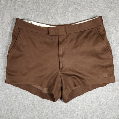 Vintage 1970s JOHN NEWCOMBE Tennis Shorts Brown Athletic Mustache Logo USA