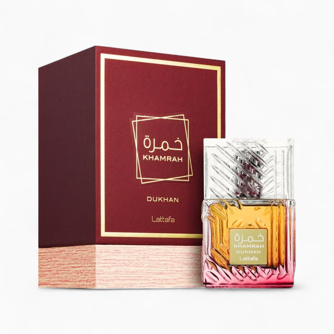 Khamrah Dukhan Lattafa parfum longue tenue au sillage ambré et fumé