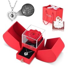 Preserved Red Rose Gift Box with Heart Necklace - Eternal Flowers with I Love