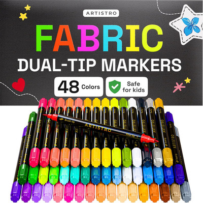 48 Dual-Tip Fabric Markers - Fabric Decorating Kit - Permanent for Clothes - Acr