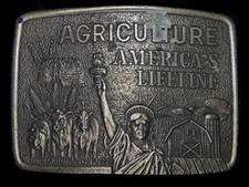 TF11101 VINTAGE 1970s  AGRICULTURE AMERICA'S LIFELINE  FARMHAND BELT BUCKLE