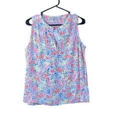LOFT Womens Blouse White Multicolored Floral V Neck Tank Small 