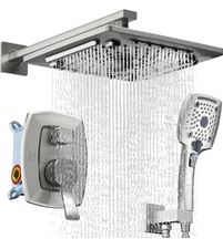 ELLO&ALLO Shower Faucet Set Mixing Valve and Trim Kit Brushed Nickel, Rainfall W