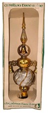 Vintage Bradford Carillon Tree Spire Gold Christmas Topper w/Angel Hair Made USA