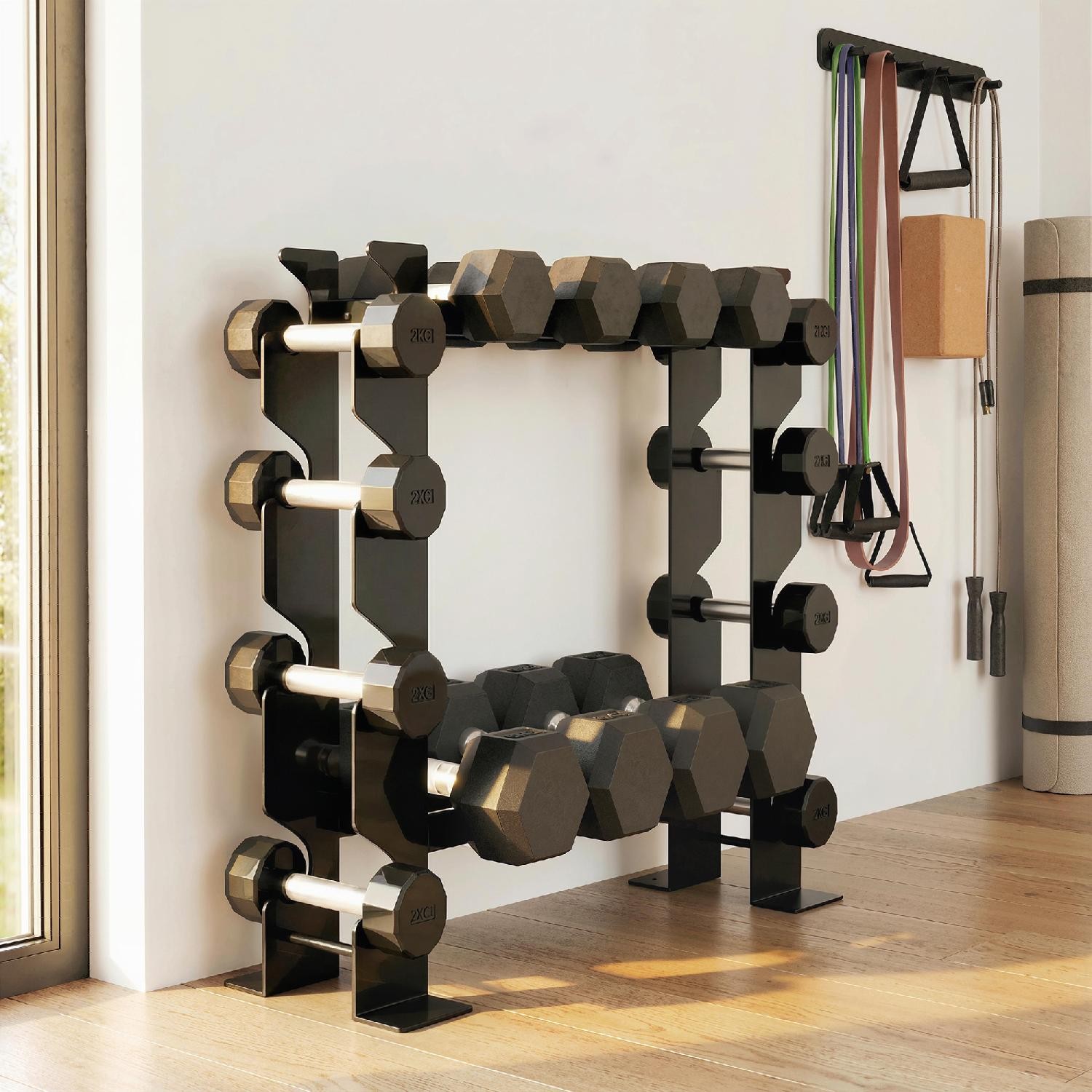 DecHome Porta Pesi Rastrelliera Manubri a 4 Ripiani Carico 200kg 70x21x55cm Nero
