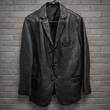 Vintage Metropolitan View Men Black Leather Jacket Coat Blazer Italy Size 42