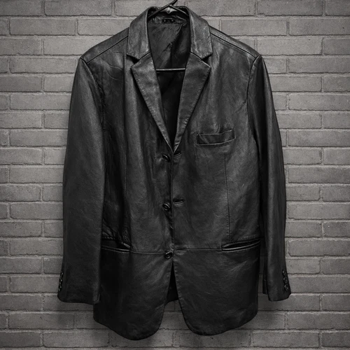 Vintage Metropolitan View Men Black Leather Jacket Coat Blazer Italy Size 42 - product listing photo