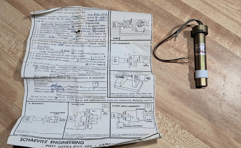 NOS Schaevitz Linear Variable Differential Transformer TYPE 540 XS-A 