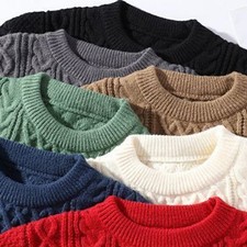 Warm Men Knitted Sweater Casual Round Neck Loosefit Pullover for Club and Beach