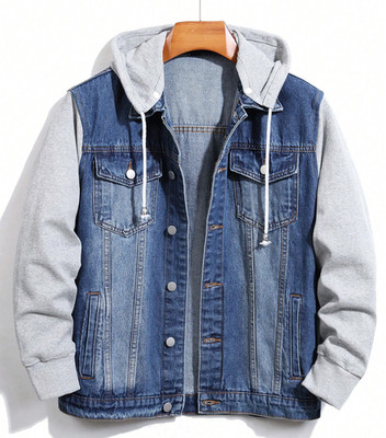 Chaqueta Vaquera Azul en Mezclilla Para Hombres de Invierno Abrigos Enguatada
