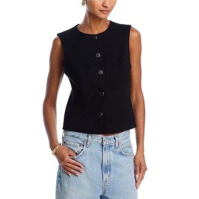 Rag & Bone Irina Button Up Vest Black Sleeveless Crewneck WAC24HV016D816 MEDIUM
