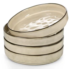 Large Wide Shallow Pasta Bowls Dishes Set of 4, 34oz Stoneware Ceramic Stacka...