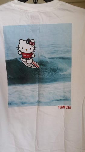 Hello Kitty USA Olympic Team T-Shirt Size S Toyko Surf Gold Pocket White EUC - Picture 4 of 8