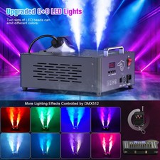 2000W Double Spray Fog Machine RGB 16 LED Lights DMX Stage Halloween Smoke Maker