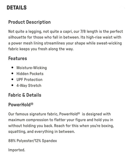 Fabletics High-Waisted Powerhold 7/8 Legging | Onyx Smudge | XS - Picture 8 of 8
