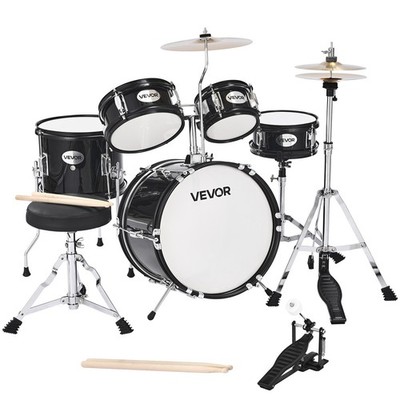 VEVOR Schlagzeug Set 5-teilig Drum Kit für Kinder mit 35,6cm Bassdrum Schwarz