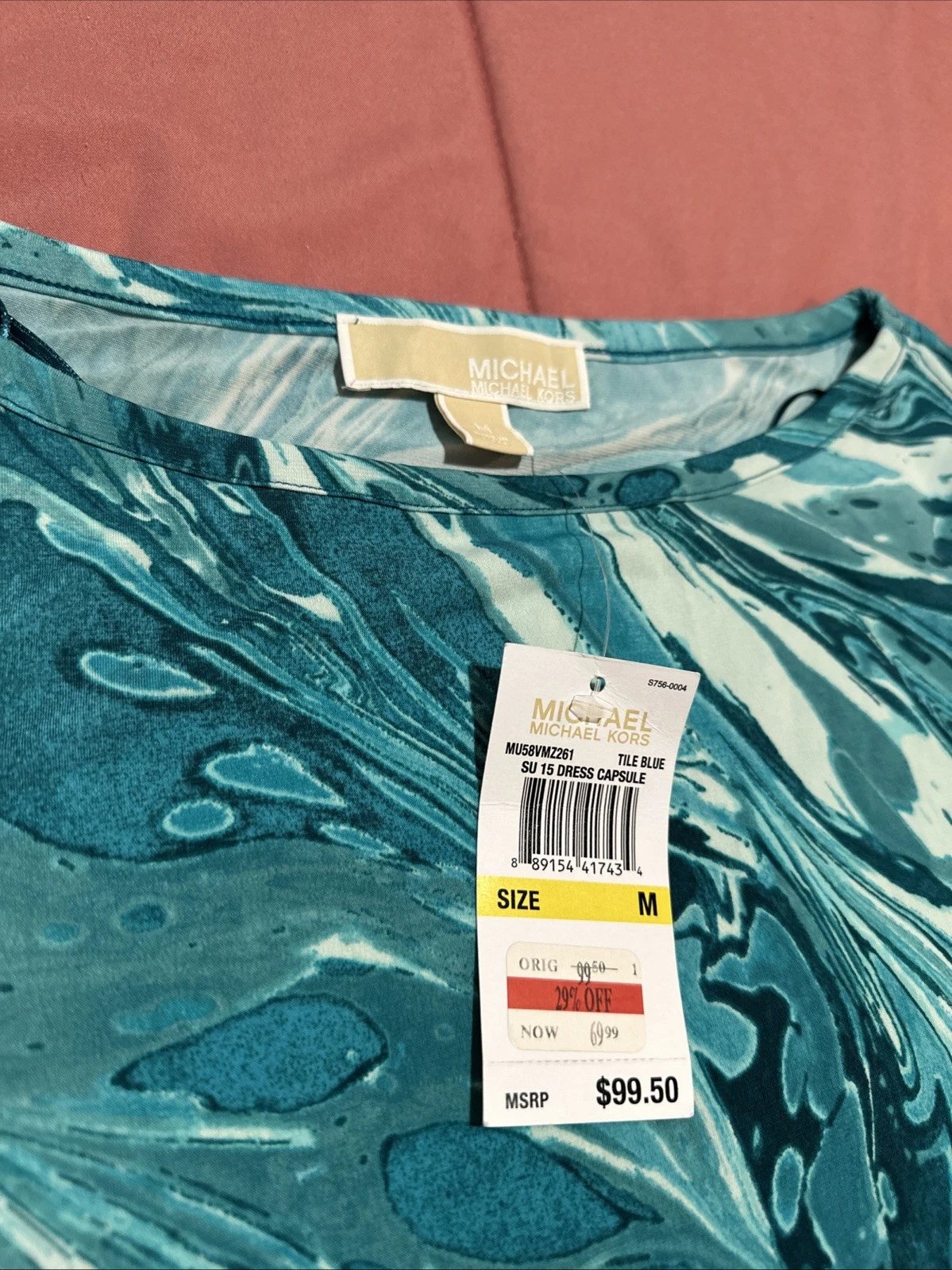 Abito donna blu Michael Kors scollo barca manica lunga ginocchio taglia M