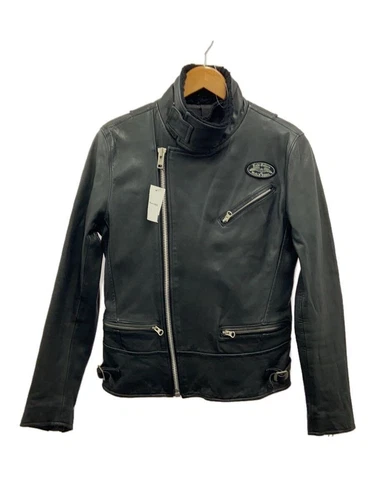 RHUDE RUDE GALLERY GIACCA NERA CAVALIERI RIBELLI DOPPIA S CAVALLO PELLE TINTA UNITA