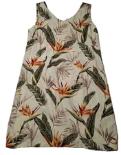 Vtg Paradise Found XL Rayon Cream Floral Hawaiian Sleeveless Dress Vacation 