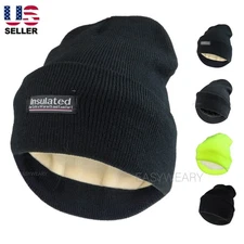Mens Womens Winter Thermal Fleece Lined Insulated Knit Beanie Hat Cuff Cap Ski