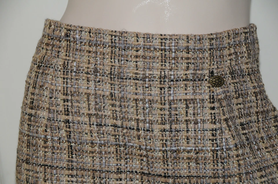 $2565 NUEVO CHANEL Beige Negro Gris Fantasía Tweed Cuero Traje FALDA 38 CC Logo Foto 3 de 4